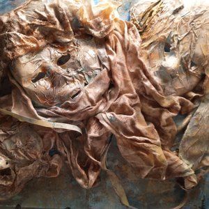 3D decoupage face art 20" x 16" blue beige green